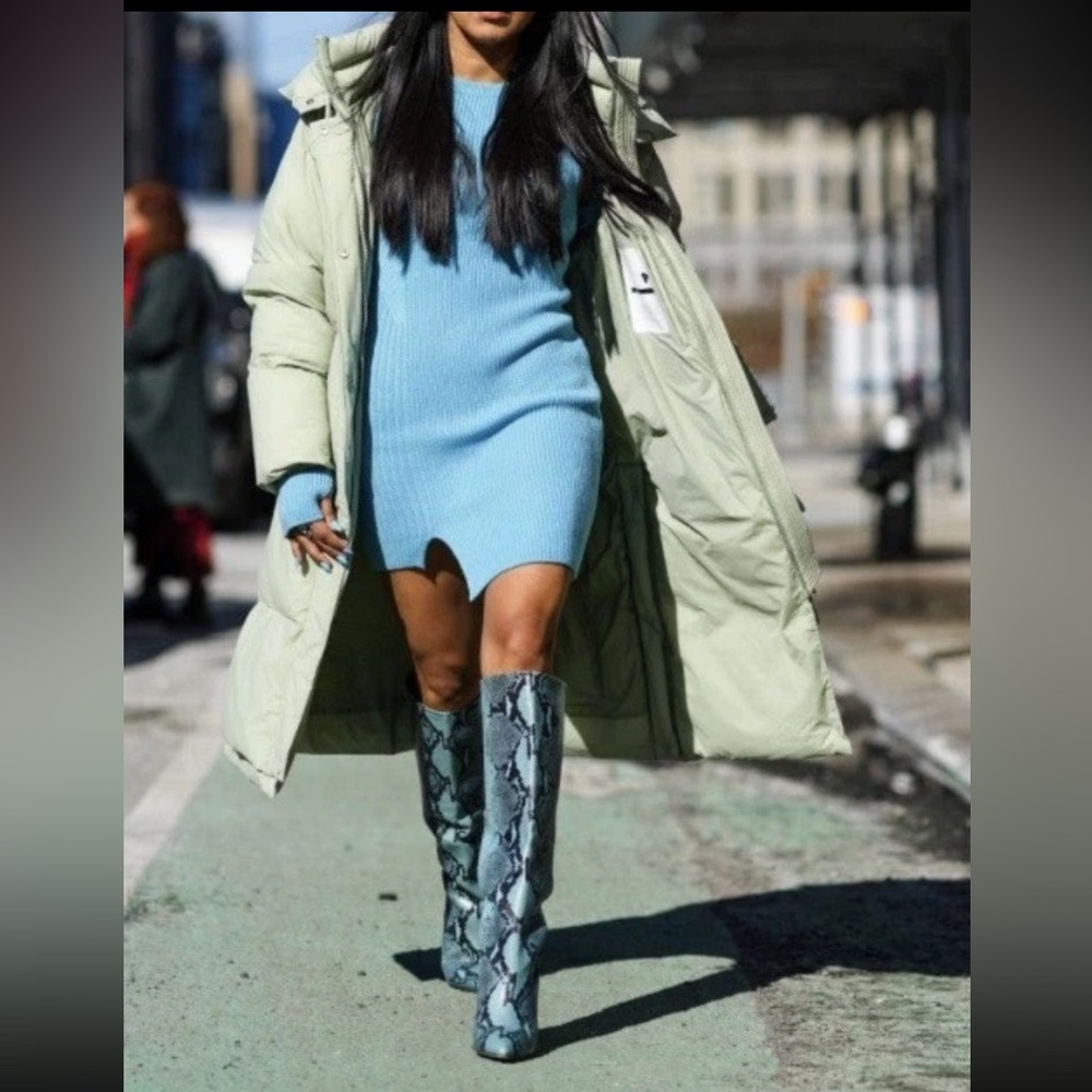 Gianni Bini Lennoxe Snake Print Leather Stilleto Heel Boots Teal Black 6.5